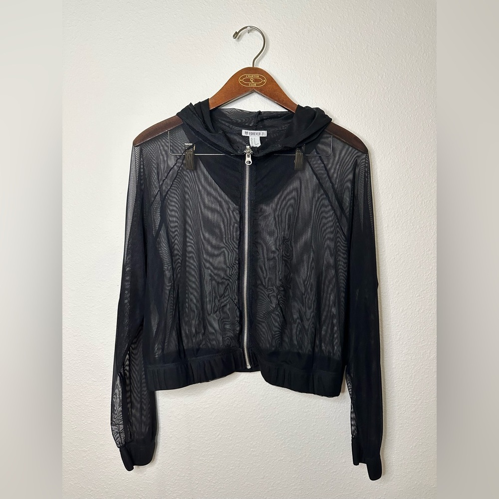 Medium Black Mesh Light Zip Up Jacket